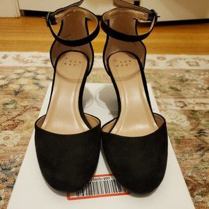Black Wedge Ankle Strap Heels